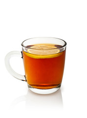 cup of tea with lemon on a white background