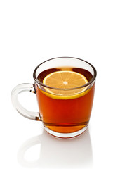 cup of tea with lemon on a white background