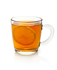 cup of tea with lemon on a white background