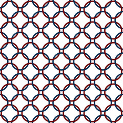 Blue, Red and White Interlaced Circles Textured Fabric Backgroun