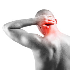 Young man having neck pain