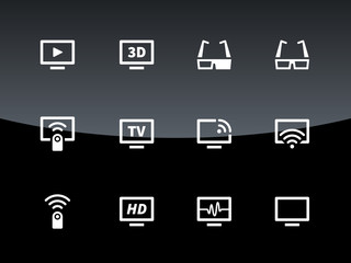 TV icons on black background. Vector illustration.
