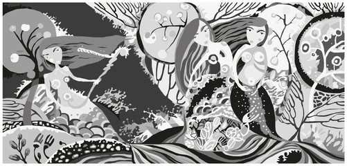 Vector illustration with mermaids