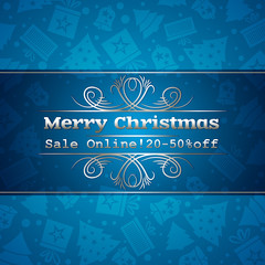 blue christmas background and label with sale offer, vector