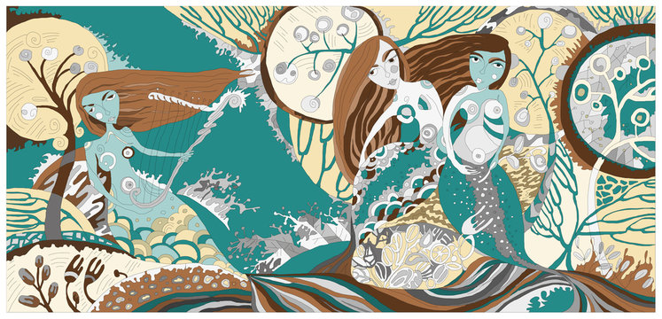 Vector illustration with mermaids