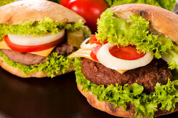 Cheeseburgers on table