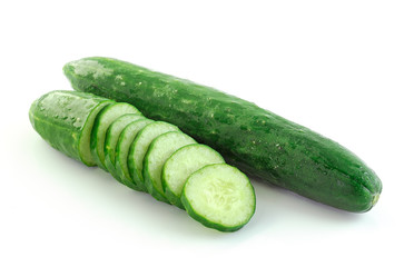 Fresh cucumber slice isolated on white background