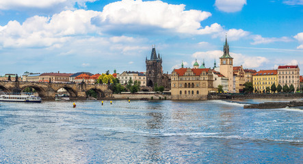 Karlov or charles bridge and river Vltava in Prague in summer