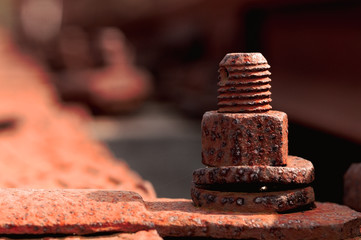 old rusty bolt in a railway