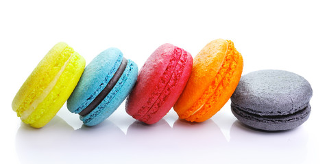 colorful macarons isolated on white backrgound