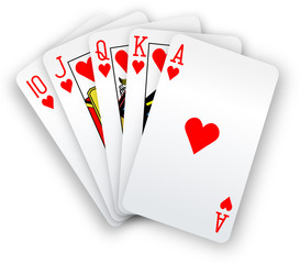 Naklejka premium Poker cards Straight Flush hearts hand