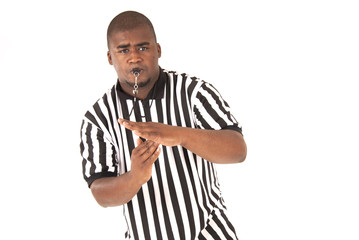 Black referee making a call of technical foul or time out