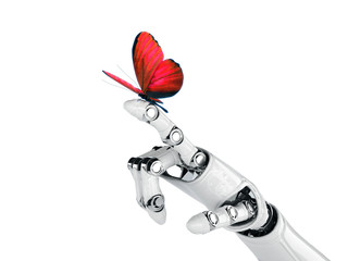 robot hand and butterfly
