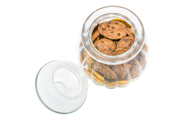 Cookie jar with cookies inside over white background
