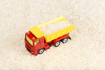 Dump truck toy transported rice grains