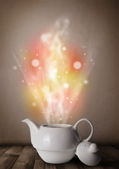 Tea pot with abstract steam and colorful lights