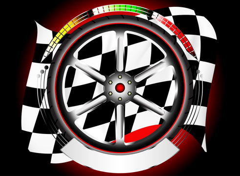 Glossy wheel alloy emblem with race flag