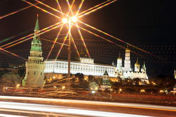 Moscow Kremlin Palace with Churches in the summer view through n