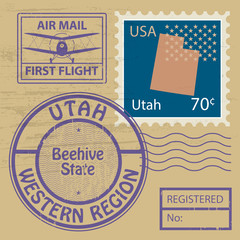 Stamp set with name of Utah, vector
