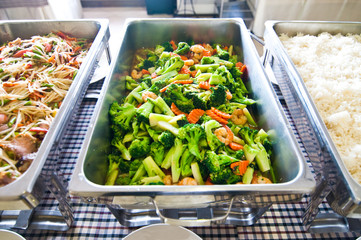 Thailand food buffet -papaya salad and stir-fried vegetables