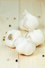 Garlic on wooden table
