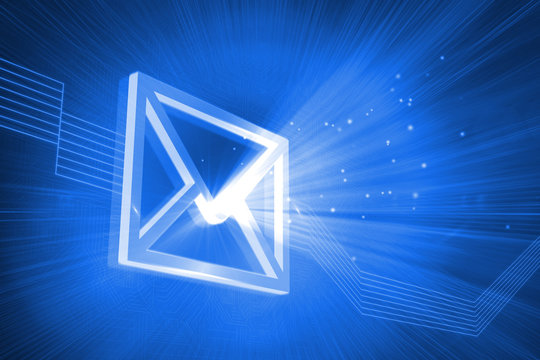 Glowing envelope on blue background