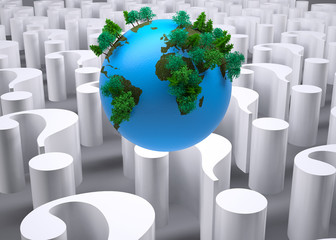 Globe over question marks