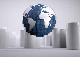 Fototapeta premium Digital globe on grey abstract background
