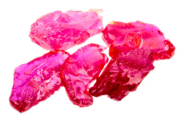 Bright pinkish red rough and uncut ruby crystal.