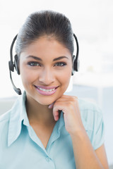 Close up of a businesswoman wearing headset