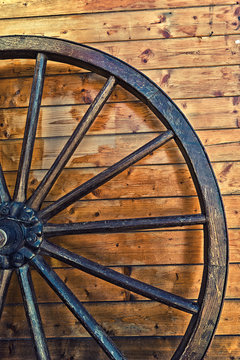 Old horse carriage wooden wheel