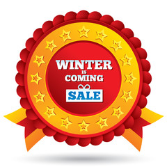 Christmas sale red label with stars and ribbons.