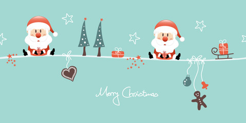 2 Sitting Christmas Santas Gift & Symbols Retro