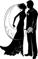 Silhouette of bride and groom