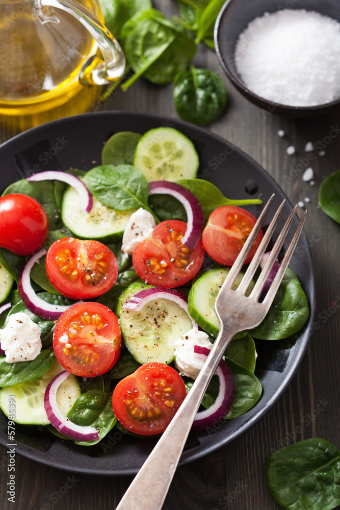 Wall mural salad with tomatoes cucumber and goat cheese