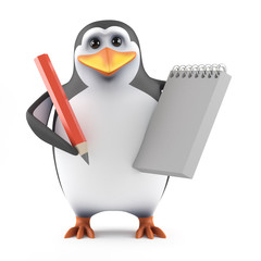 Penguin takes notes in his spiral bound notepad - 57986500