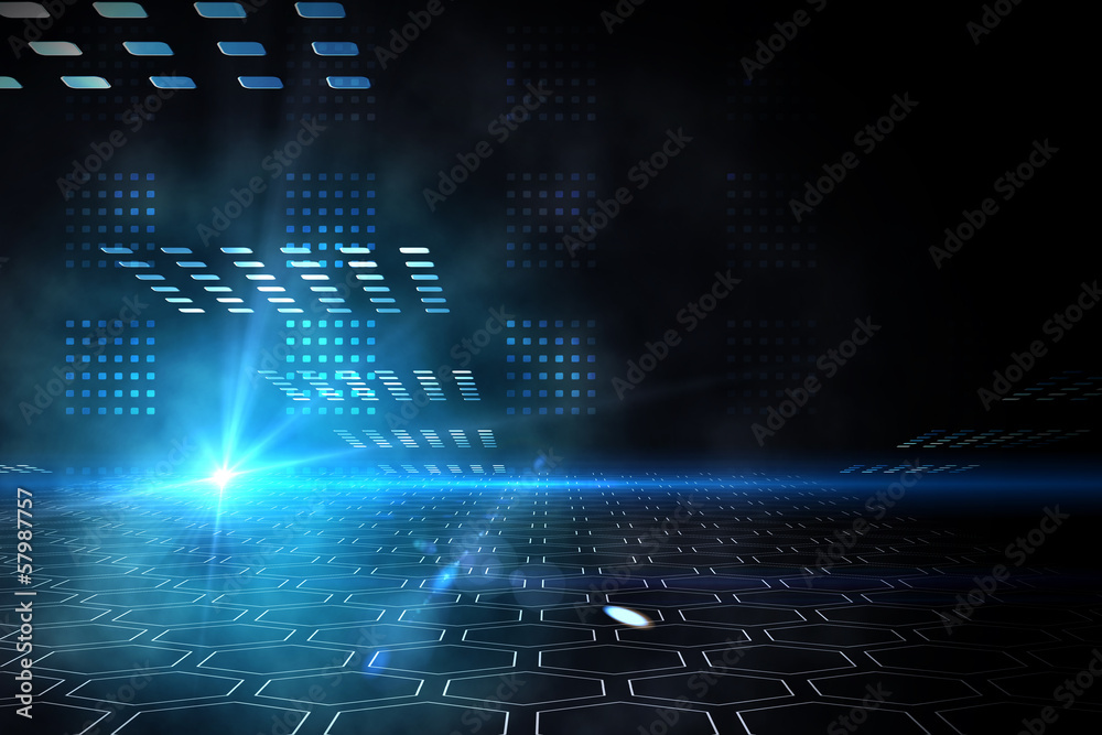 Poster Technical background with squares and hexagon pattern
