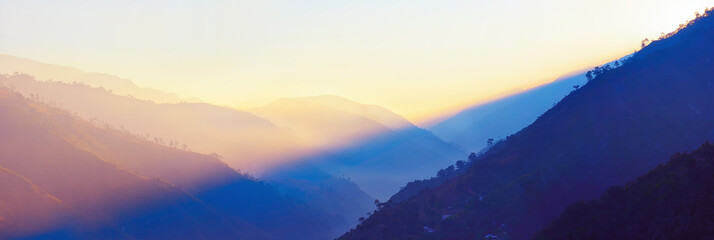 Panoramic view of the sunrise in the mountains of Guatemala.