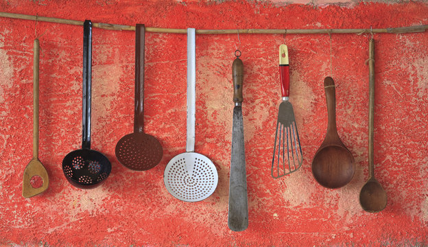 vintage kitchen utensils, cooking concept
