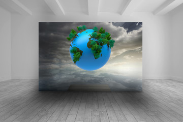 Room with futuristic picture of earth