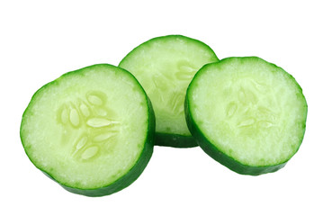 Fresh cucumber slice isolated on white background