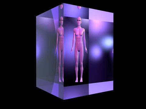 donna nuda in cubo colorato