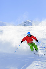 Skiing, Skier, Freeride in fresh powder snow
