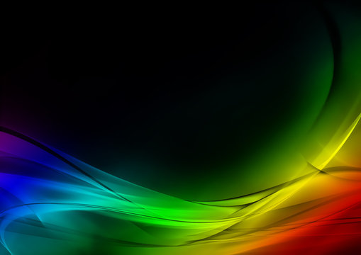 Abstract luminous rainbow and black background