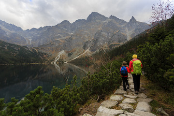 Fototapeta na wymiar .Hiking - family on mountain trek