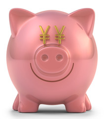 Piggy bank yen. Clipping path included.