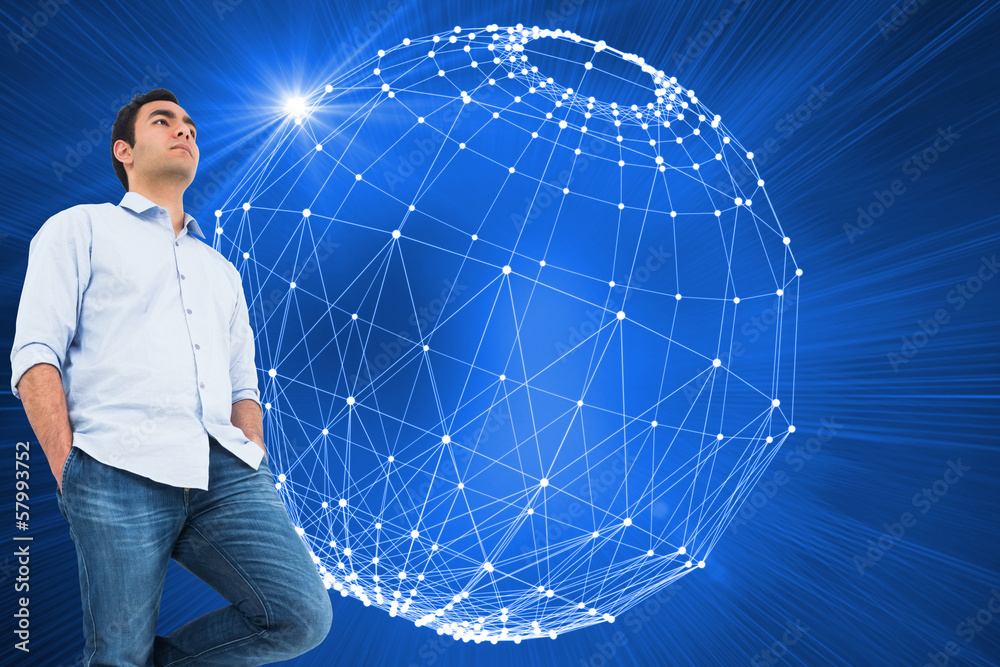 Poster Composite image of unsmiling casual man standing