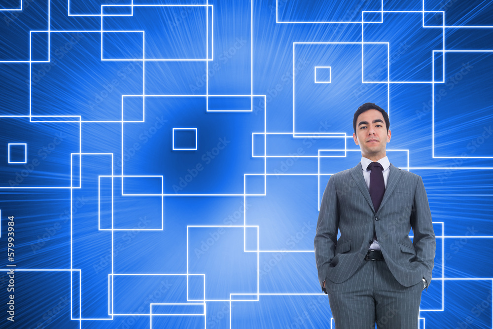 Poster composite image of unsmiling businessman standing