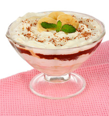 Delicious dessert with banana and caramel