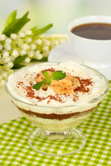 Delicious dessert with banana and caramel